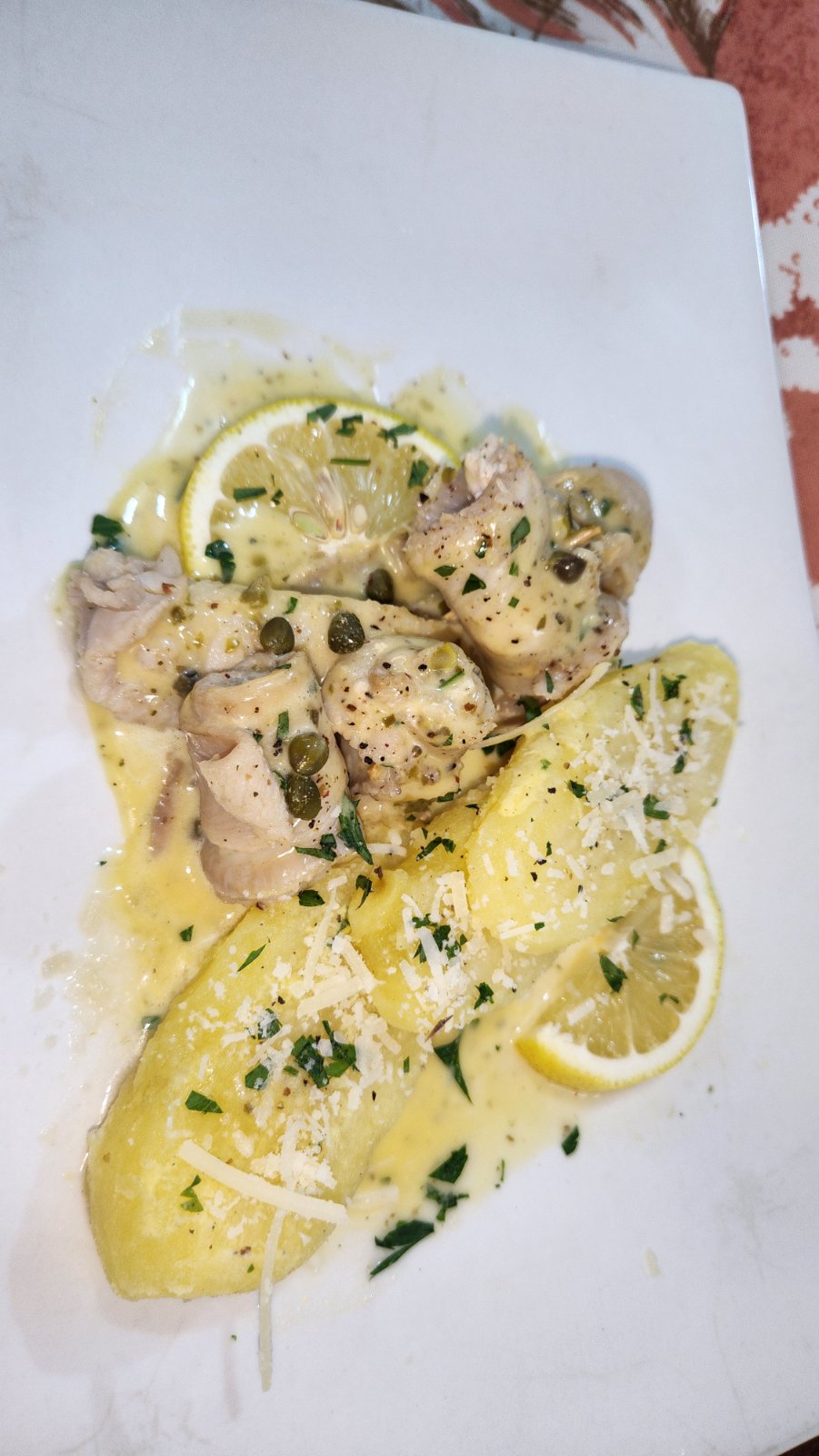 Poached Sole served with Potatoes in velouté