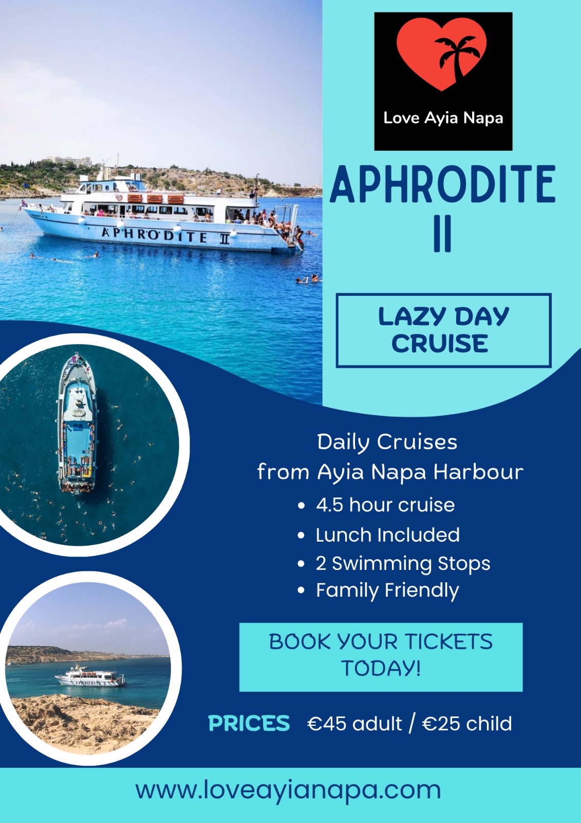 Aphrodite II Lazy day Cruise with lunch from Ayia Napa