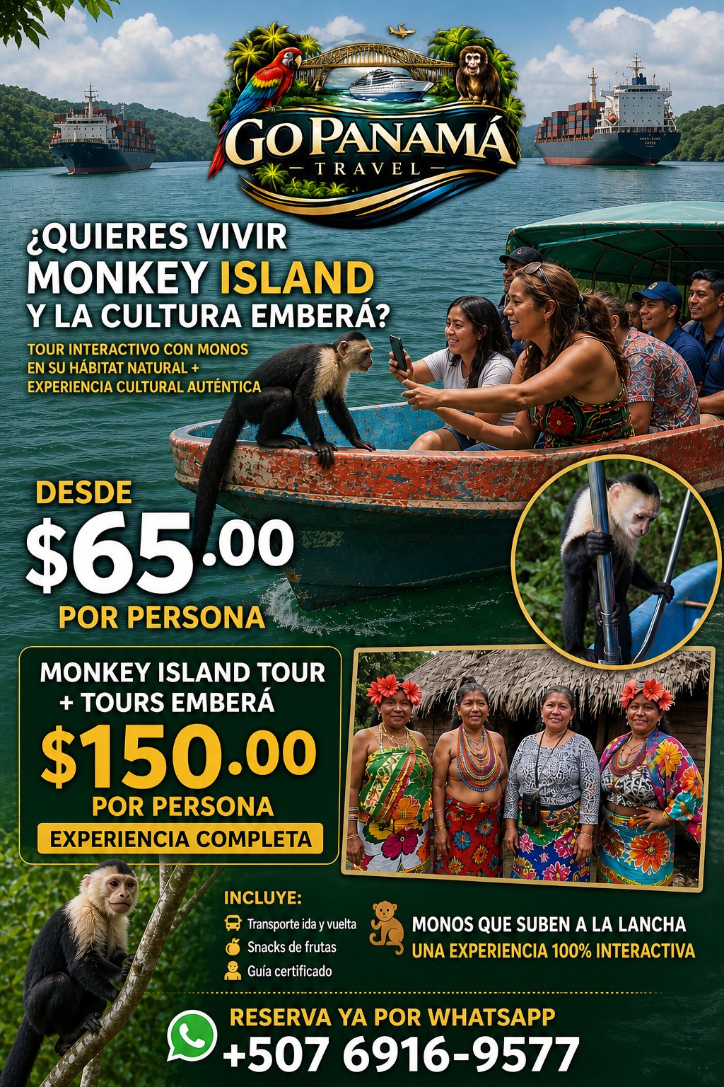 🐒 Monkey Island Adventure Meet 3 species of monkeys and explore the Panama Cana