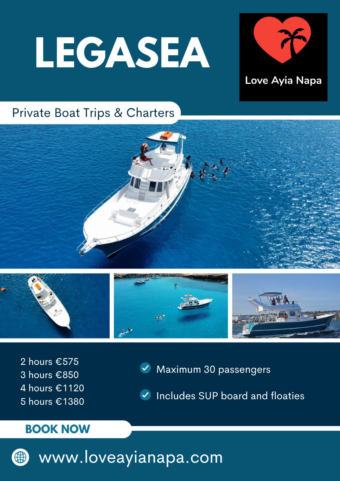 Private Boat trips for up to 30 people from Ayia Napa
