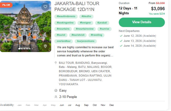 Overland tour Jakarta Bali 12 day 11 Nights