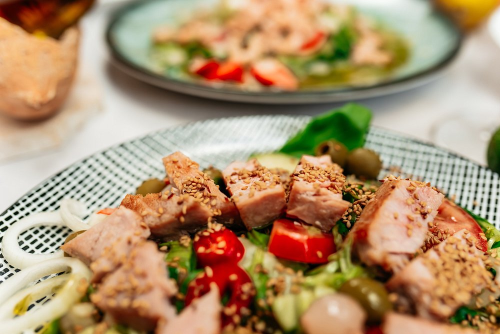 Negreena, wine & salad