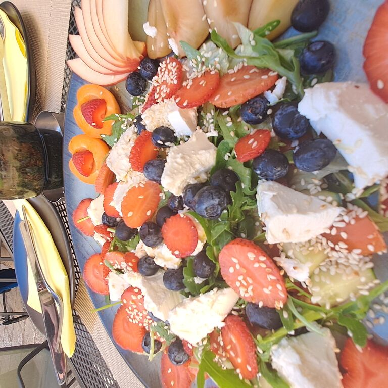 Negreena, wine & salad